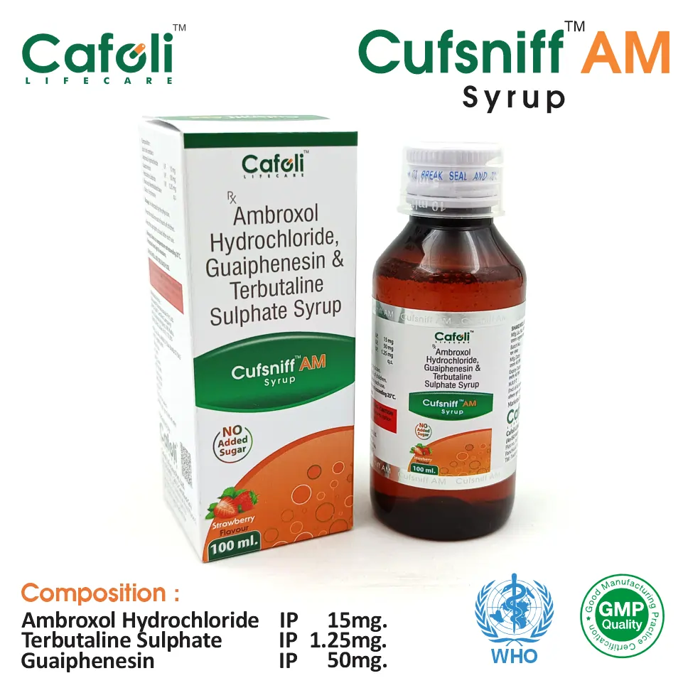 Ambroxol + Guaifenesin + Menthol + Terbutaline Syrup at Best Price in PCD Pharma Franchise for Respiratory and Cough Relief.